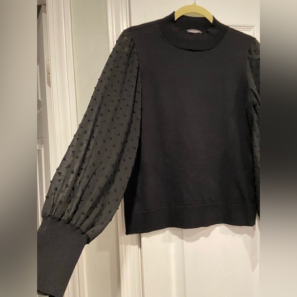 NWT Vince Camuto Size S Black Swiss Dot Long Sleeve Mock Neck Knit Sweater - Picture 3 of 14